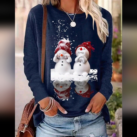 SHEIN Tops - Women's Snowman Graphic Navy Sweatshirt